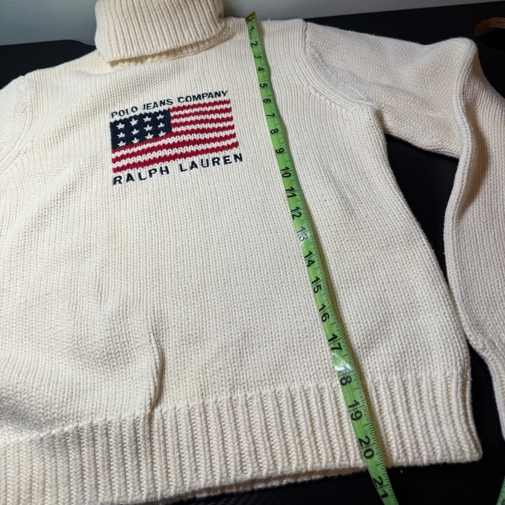 🇺🇸 Youths Vintage Polo Jeans Co. Ralph Lauren Flag Turtleneck USA Flag Sweater L - Picture 9 of 14